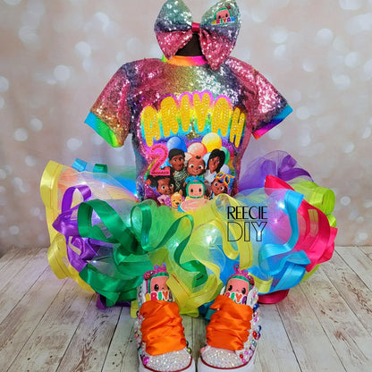 RIBBON TRIM TUTU & SEQUIN TEE SET